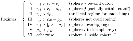 $\displaystyle \textrm{Regimes} = \left\{ \begin{array}{r l l} \textrm{0} & r_{i...
...m{otherwise} &(\textrm{sphere}~j~\textrm{inside~sphere}~j)\\ \end{array}\right.$