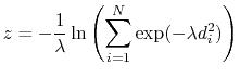$\displaystyle z = -\frac{1}{\lambda} \ln \left(\sum_{i=1}^{N} \exp(-\lambda d_i^2)\right)$