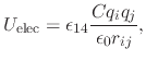 $\displaystyle U_{\text{elec}} = \epsilon_{14} \frac{C q_i q_j}{\epsilon_0 r_{ij}},$