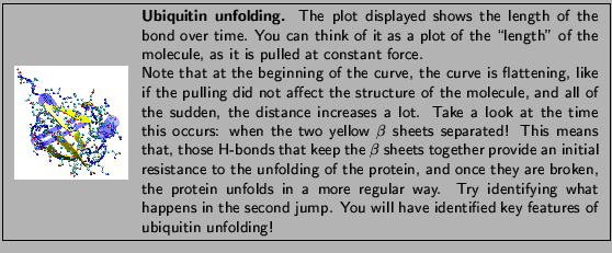 \fbox{
\begin{minipage}{.2\textwidth}
\includegraphics[width=2.3 cm, height=2....
...You will have identified key features of ubiquitin unfolding!}
\end{minipage} }