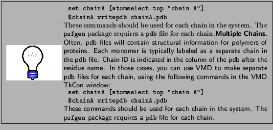 \framebox[\textwidth]{
\begin{minipage}{.2\textwidth}
\includegraphics[width=2...
...\tt psfgen} package requires a {\tt pdb} file for each chain.}
\end{minipage} }