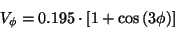 \begin{displaymath}
V_\phi = 0.195\cdot\left[1+\cos\left(3\phi\right)\right]
\end{displaymath}