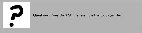 \framebox[\textwidth]{
\begin{minipage}{.2\textwidth}
\includegraphics[width...
...f{Question:} Does the PSF file resemble the topology file?}
\end{minipage}
}