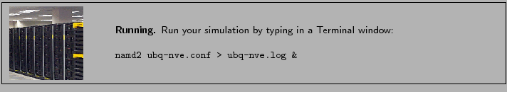 \fbox{
\begin{minipage}{.2\textwidth}
\includegraphics[width=2.3 cm, height=2....
...nal window:
\\ \\
{\tt namd2 ubq-nve.conf > ubq-nve.log \&}
}
\end{minipage} }