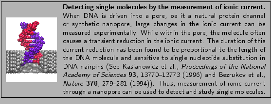 \fbox{
\begin{minipage}{.2\textwidth}
\includegraphics[width=2.3 cm]{pictures/...
... a nanopore can be used to detect
and study single molecules.}
\end{minipage} }