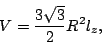 \begin{displaymath}V = \frac{3 \sqrt{3}}{2} R^2 l_z,\end{displaymath}