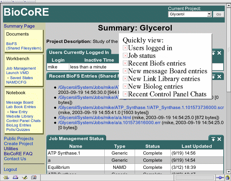 BioCoRE Summary Page