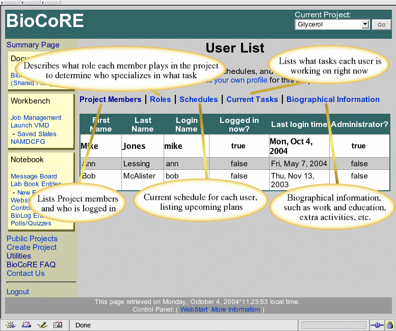 BioCoRE User Profile