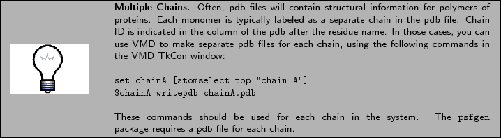 \framebox[\textwidth]{
\begin{minipage}{.2\textwidth}
\includegraphics[width=2...
...tt psfgen} package requires a {\tt pdb} file for each chain.
}
\end{minipage} }