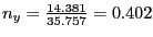 $n_y = \frac{14.381}{35.757} = 0.402$