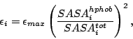 \begin{displaymath}
\epsilon_i = \epsilon_{max} \left(\frac{SASA^{hphob}_i}{SASA^{tot}_i}\right)^2,
\end{displaymath}